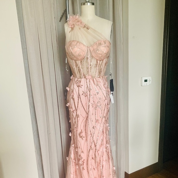 Corseted Mesh Gown - Picture 1 of 4